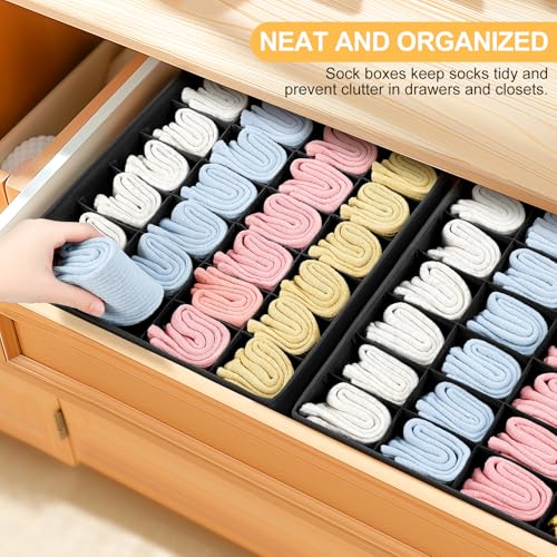 Sock & Underwear Drawer Organizer – 24-Cell Collapsible Storage Box for Closet or Cabinet | Black Fabric Divider for Socks, Lingerie & Ties (1 Pack)