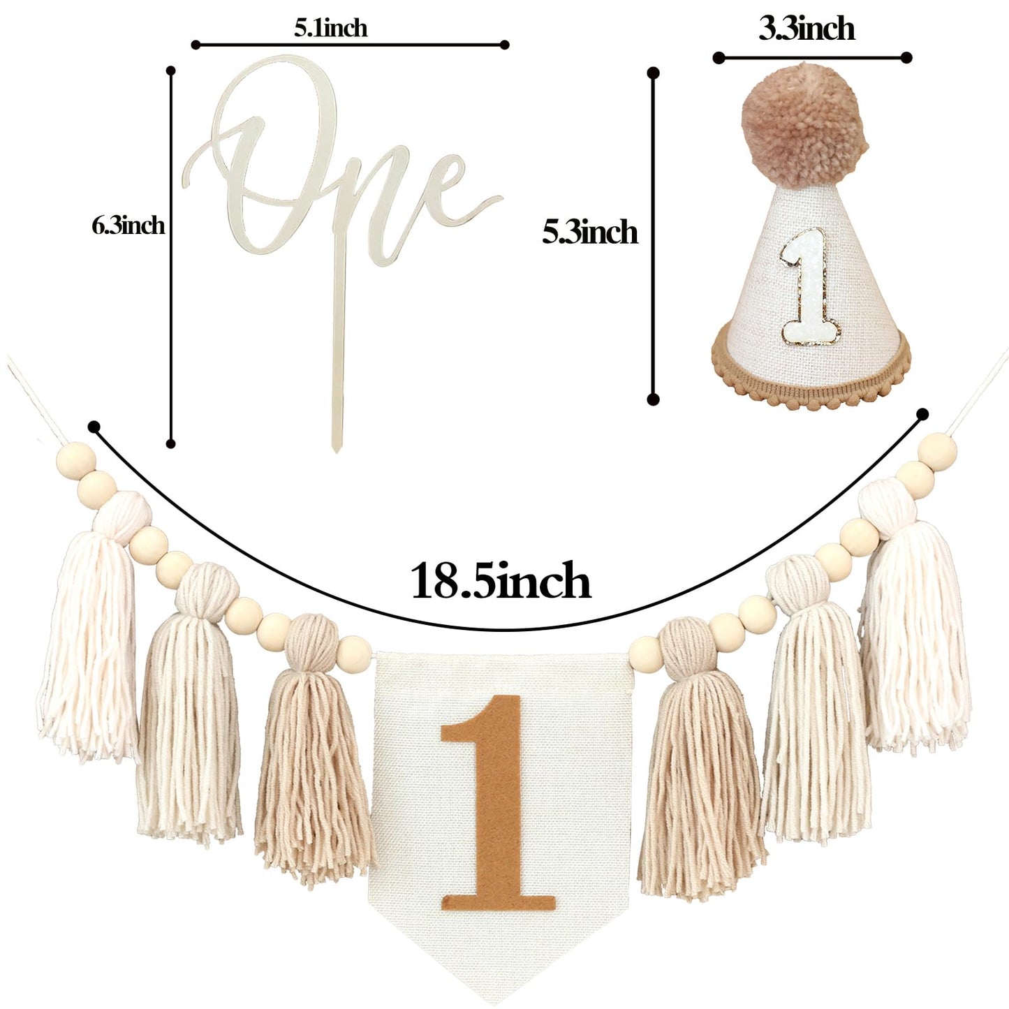 First Birthday Party Decorations Light Brown High Chair Banner 1st Birthday Crown One Cake Topper 1st Decor