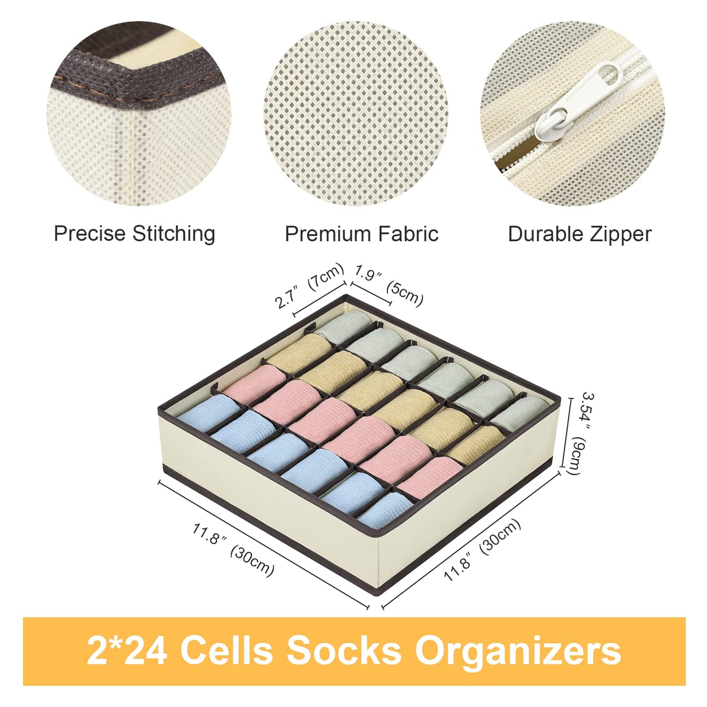 Sock & Underwear Drawer Organizer – 24-Cell Collapsible Storage Box for Closet or Cabinet | Black Fabric Divider for Socks, Lingerie & Ties (1 Pack)