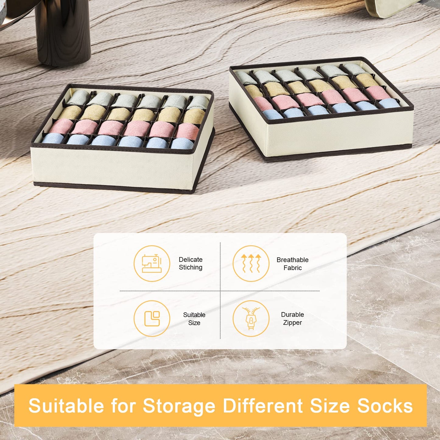 Sock & Underwear Drawer Organizer – 24-Cell Collapsible Storage Box for Closet or Cabinet | Black Fabric Divider for Socks, Lingerie & Ties (1 Pack)