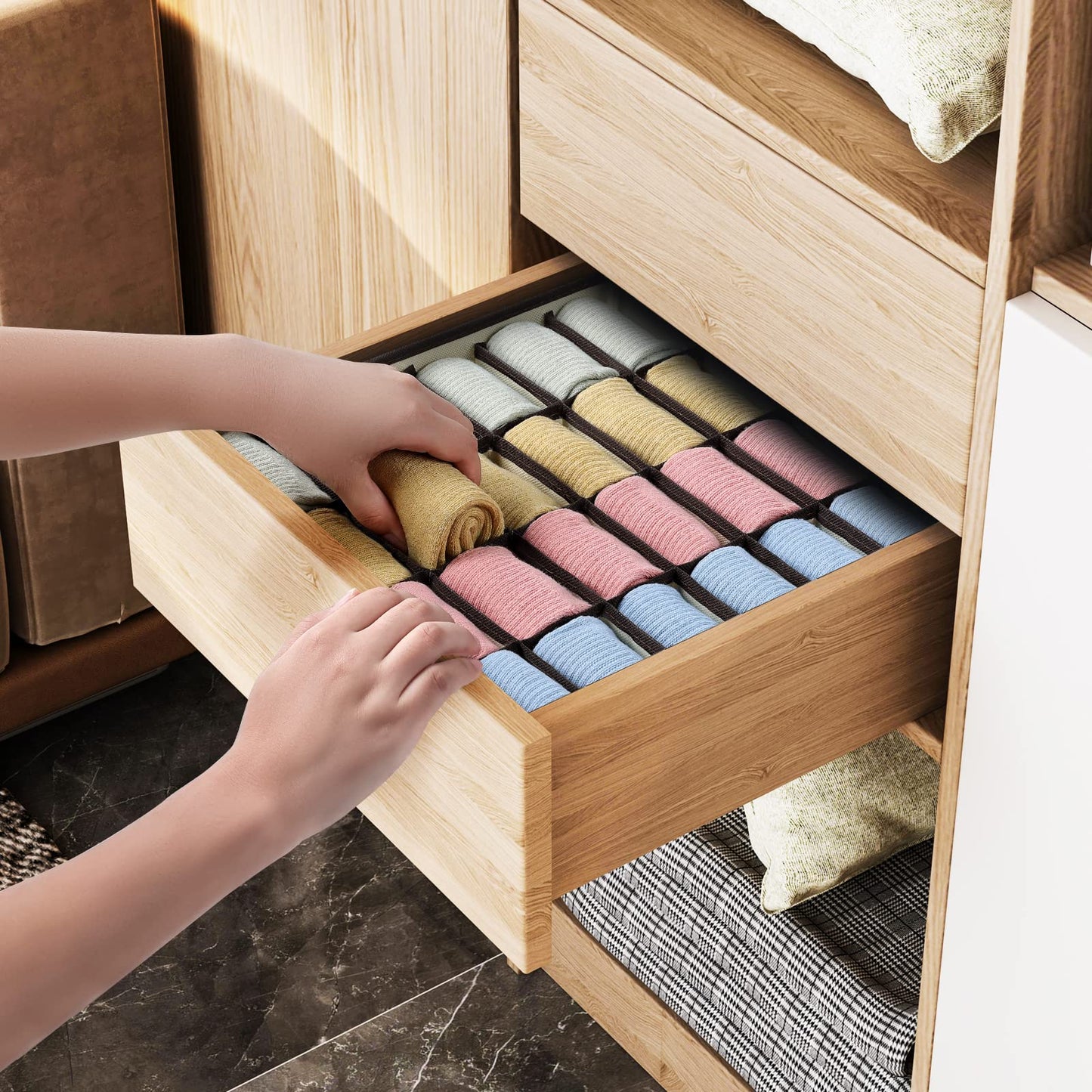 Sock & Underwear Drawer Organizer – 24-Cell Collapsible Storage Box for Closet or Cabinet | Black Fabric Divider for Socks, Lingerie & Ties (1 Pack)