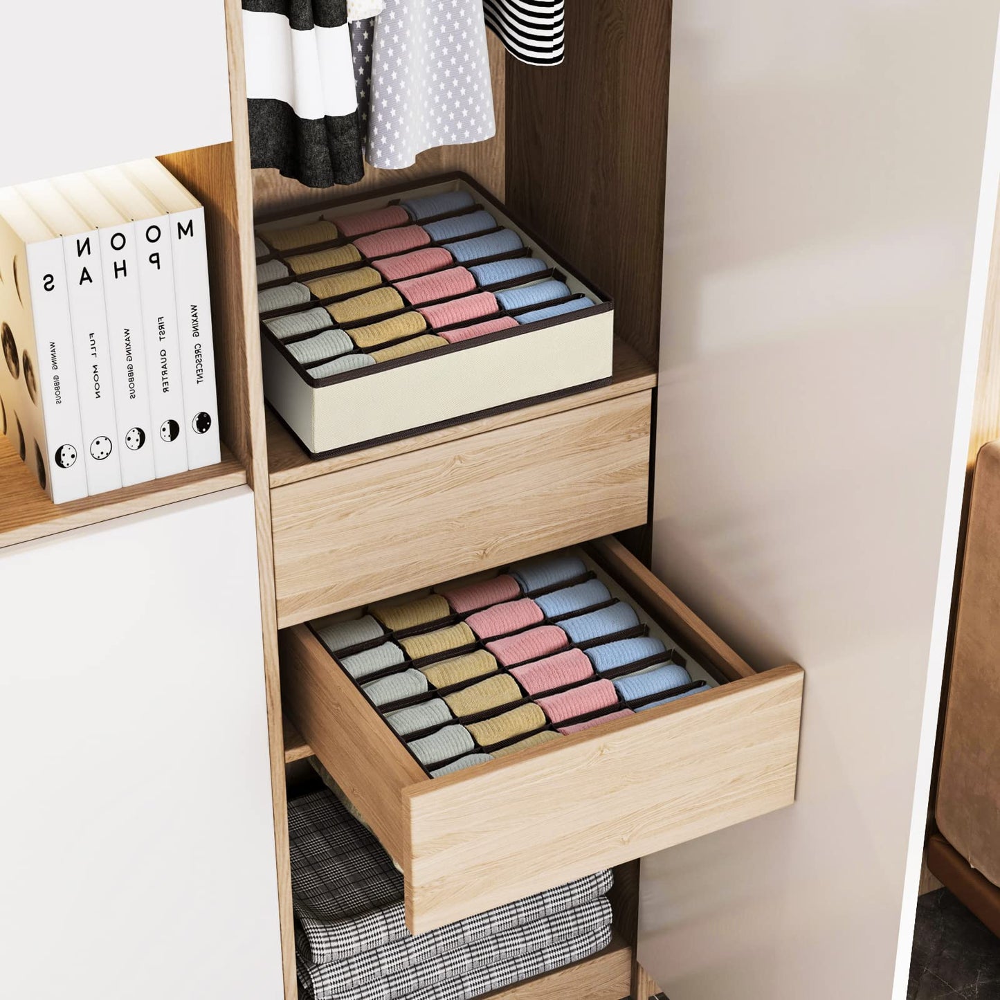 Sock & Underwear Drawer Organizer – 24-Cell Collapsible Storage Box for Closet or Cabinet | Black Fabric Divider for Socks, Lingerie & Ties (1 Pack)