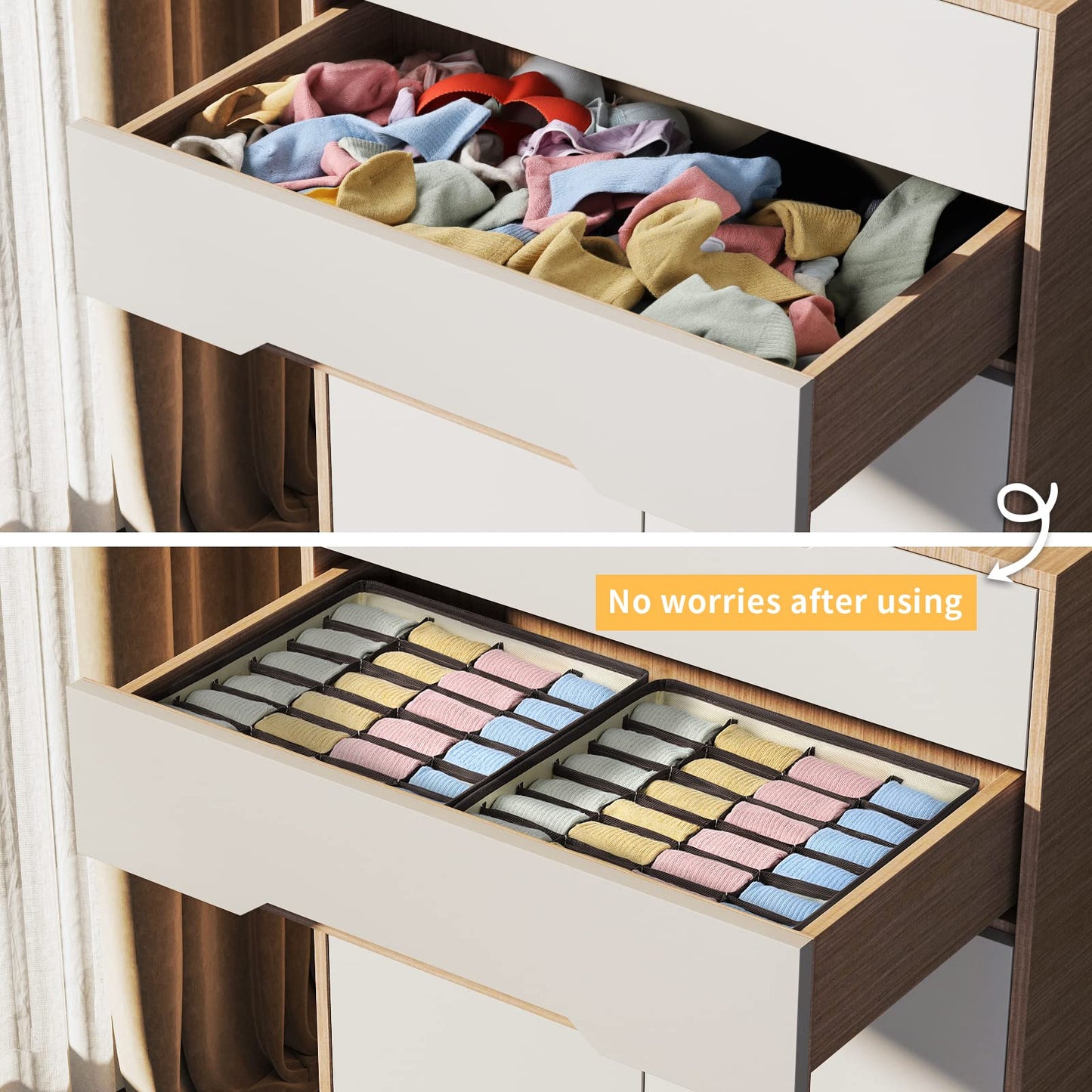 Sock & Underwear Drawer Organizer – 24-Cell Collapsible Storage Box for Closet or Cabinet | Black Fabric Divider for Socks, Lingerie & Ties (1 Pack)