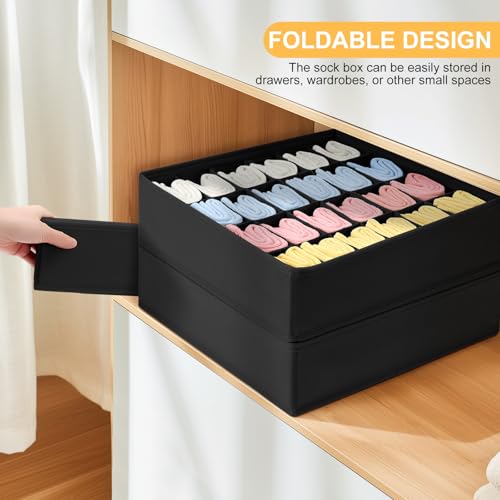 Sock & Underwear Drawer Organizer – 24-Cell Collapsible Storage Box for Closet or Cabinet | Black Fabric Divider for Socks, Lingerie & Ties (1 Pack)