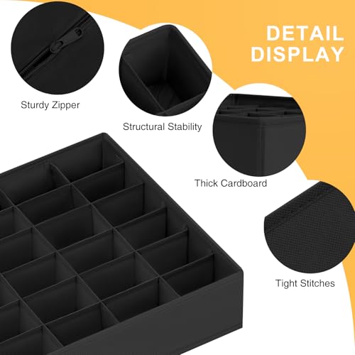Sock & Underwear Drawer Organizer – 24-Cell Collapsible Storage Box for Closet or Cabinet | Black Fabric Divider for Socks, Lingerie & Ties (1 Pack)