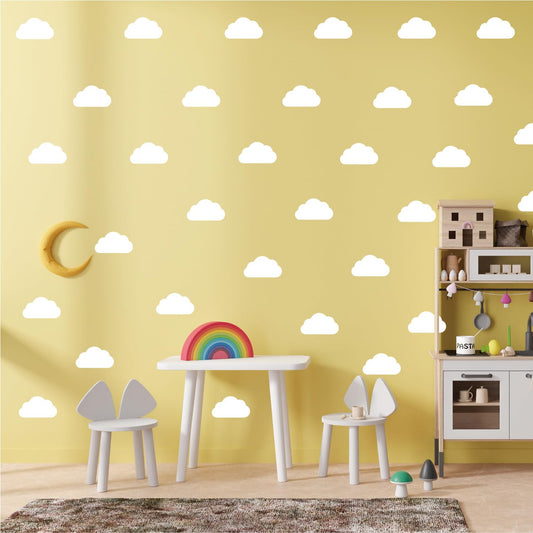 Cloud Wall Decals – 44-Piece Peel & Stick Set | White Vinyl Stickers for Nursery, Kids Bedroom & Playroom | Reusable & Waterproof