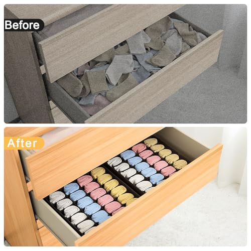 Sock & Underwear Drawer Organizer – 24-Cell Collapsible Storage Box for Closet or Cabinet | Black Fabric Divider for Socks, Lingerie & Ties (1 Pack)