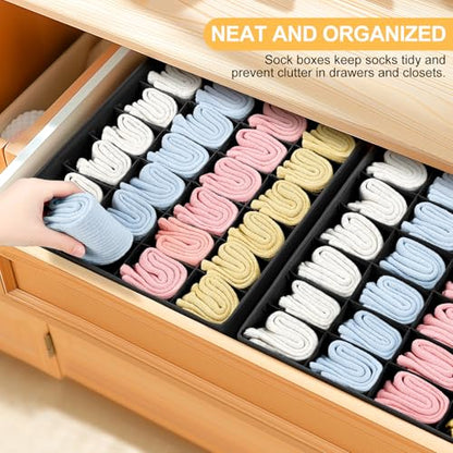 Sock & Underwear Drawer Organizer – 24-Cell Collapsible Storage Box for Closet or Cabinet | Black Fabric Divider for Socks, Lingerie & Ties (1 Pack)