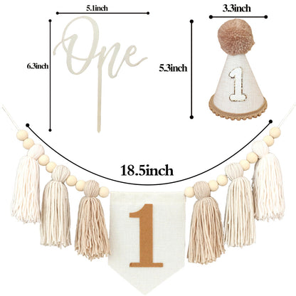 First Birthday Party Decorations Light Brown High Chair Banner 1st Birthday Crown One Cake Topper 1st Decor