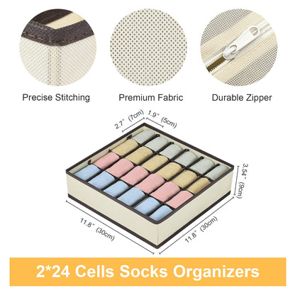 Sock & Underwear Drawer Organizer – 24-Cell Collapsible Storage Box for Closet or Cabinet | Black Fabric Divider for Socks, Lingerie & Ties (1 Pack)