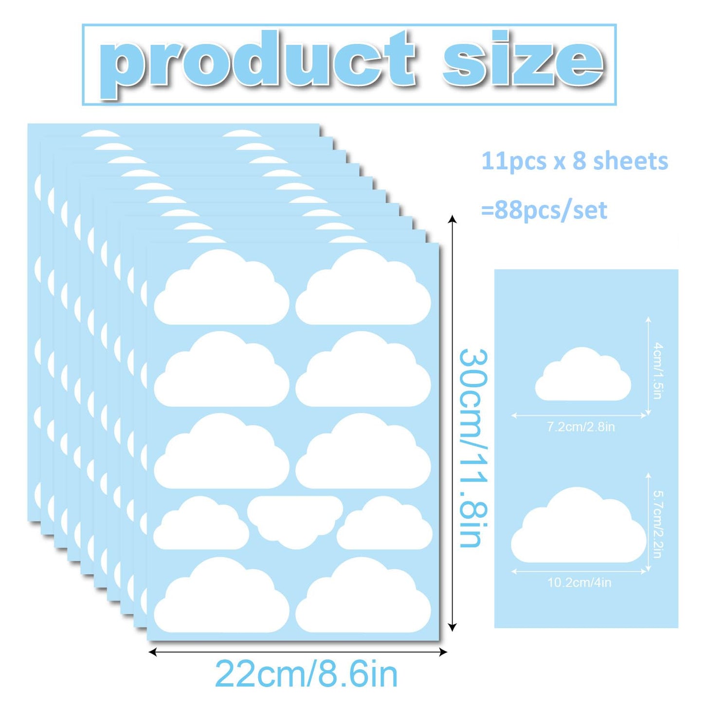 Cloud Wall Decals – 44-Piece Peel & Stick Set | White Vinyl Stickers for Nursery, Kids Bedroom & Playroom | Reusable & Waterproof