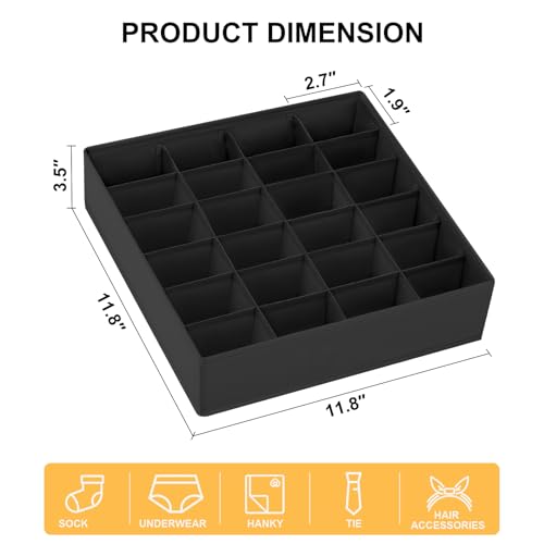Sock & Underwear Drawer Organizer – 24-Cell Collapsible Storage Box for Closet or Cabinet | Black Fabric Divider for Socks, Lingerie & Ties (1 Pack)