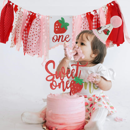 Jungle Theme Birthday Banner Set – Pink and Red Highchair Garland, Crown Hat & Cake Topper | First Birthday Party Decoration for Baby Girls