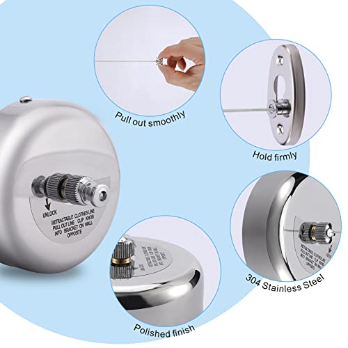 Retractable Clothesline – 304 Stainless Steel with Adjustable Rope | Heavy-Duty Indoor/Outdoor Drying Line (2.8m)