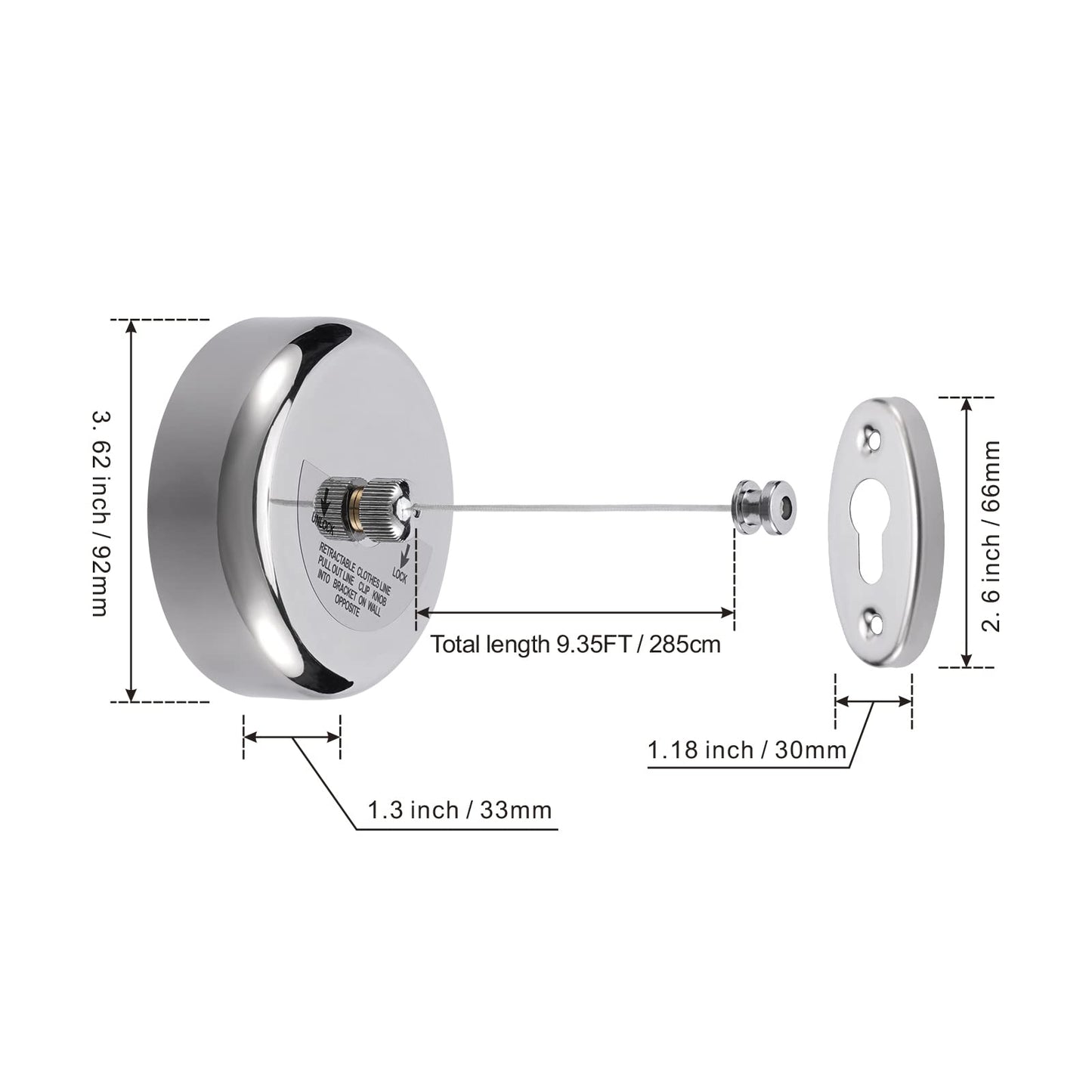 Retractable Clothesline – 304 Stainless Steel with Adjustable Rope | Heavy-Duty Indoor/Outdoor Drying Line (2.8m)