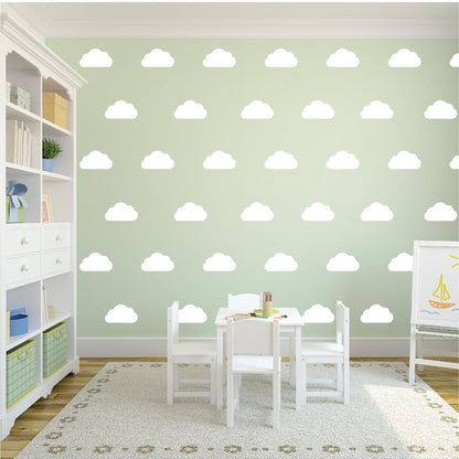 Cloud Wall Decals – 44-Piece Peel & Stick Set | White Vinyl Stickers for Nursery, Kids Bedroom & Playroom | Reusable & Waterproof