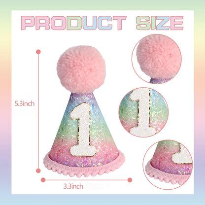 Jungle Theme Birthday Banner Set – Rainbow Highchair Garland, Crown Hat & Cake Topper | Colorful First Birthday Party Decoration for Baby Girls