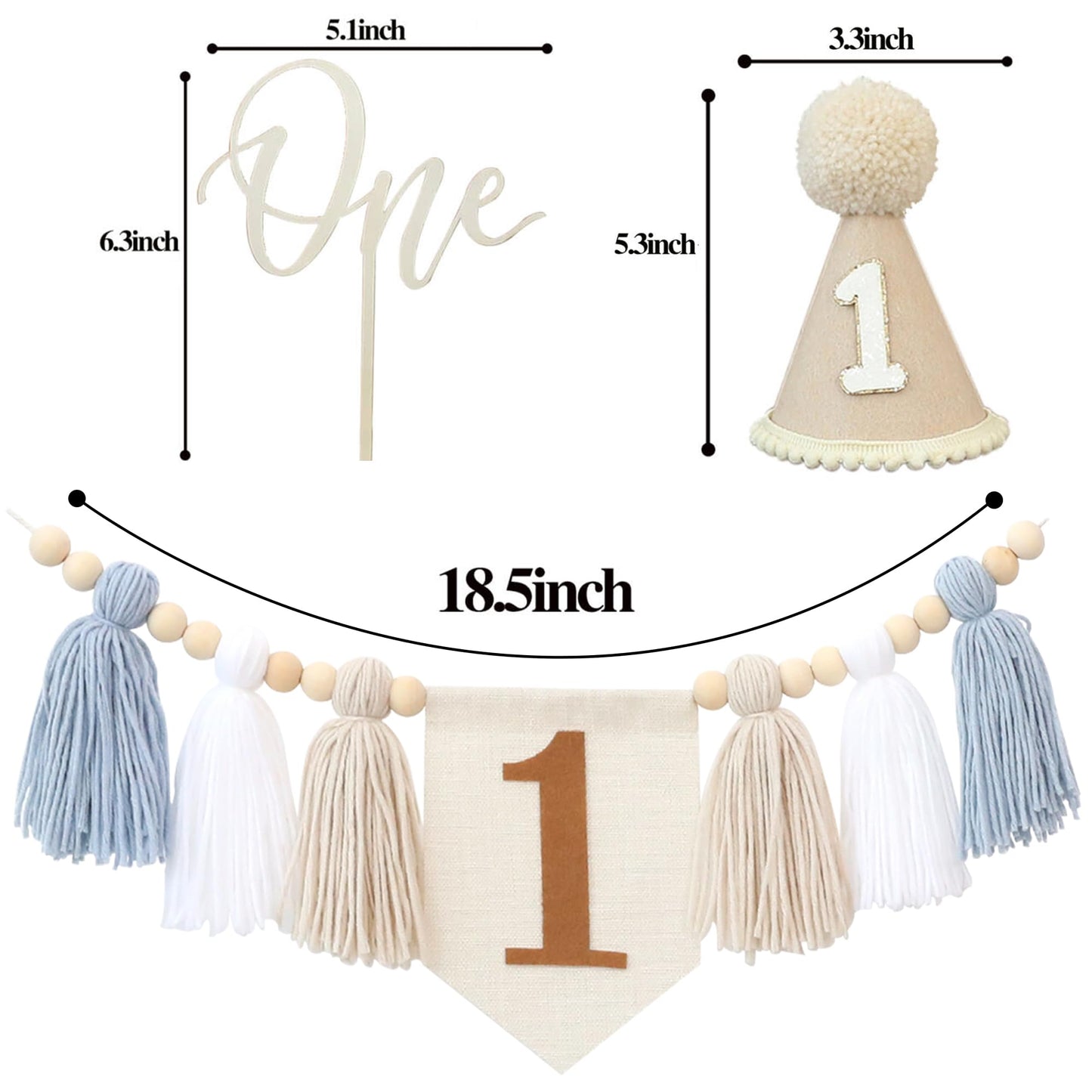 Jungle Theme Birthday Banner Set – Blue Highchair Garland, Crown Hat & Cake Topper | First Birthday Party Decoration for Baby Boys