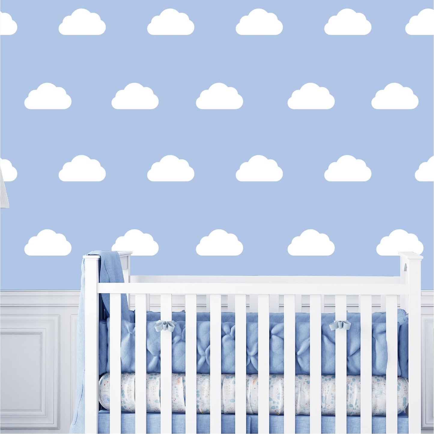 Cloud Wall Decals – 44-Piece Peel & Stick Set | White Vinyl Stickers for Nursery, Kids Bedroom & Playroom | Reusable & Waterproof