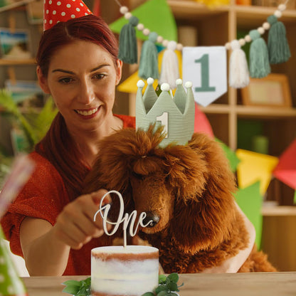 Jungle Theme Birthday Banner Set – Green Highchair Garland, Crown Hat & Cake Topper | First Birthday Party Decoration for Baby Boys or Girls