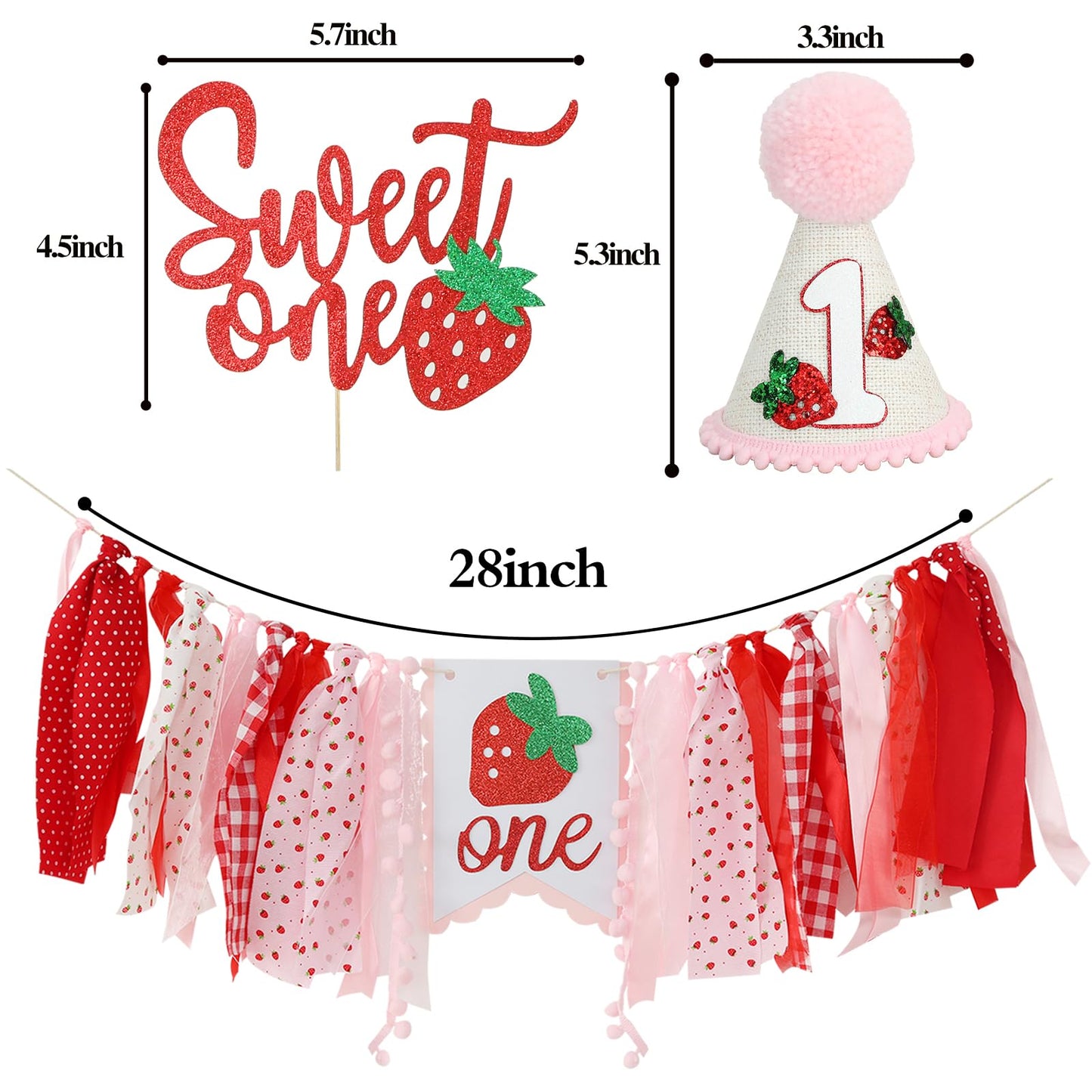 Jungle Theme Birthday Banner Set – Pink and Red Highchair Garland, Crown Hat & Cake Topper | First Birthday Party Decoration for Baby Girls