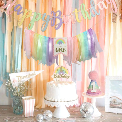 Jungle Theme Birthday Banner Set – Rainbow Highchair Garland, Crown Hat & Cake Topper | Colorful First Birthday Party Decoration for Baby Girls