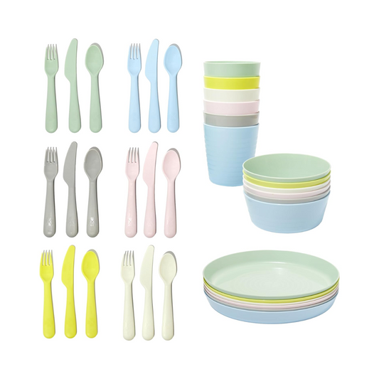 Kids Plastic Dinnerware Set for 6 – BPA-Free Plates, Bowls, Cups & Utensils – Colorful Toddler Dish Set – Dishwasher Safe