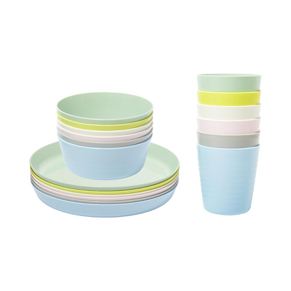Kids Plastic Dinnerware Set for 6 – BPA-Free Plates, Bowls, Cups & Utensils – Colorful Toddler Dish Set – Dishwasher Safe
